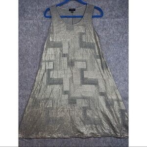 Espresso A-line Dress Womens Medium Gold Metallic Geometric Sleeveless Partywear